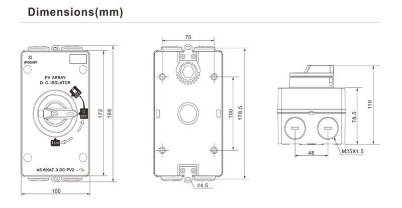 Waterproof Isolation Switch Dc1000v / Dv1200v For Solar Power System Ip66 Protection