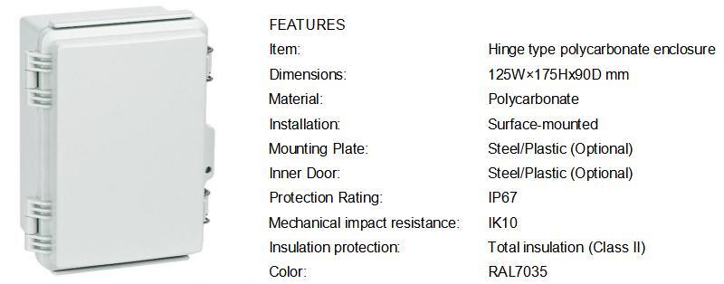 Polycarbonate Enclosure 121709 Solid Cover