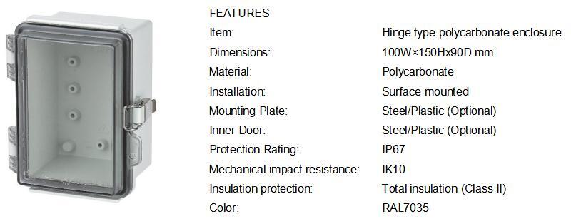 Polycarbonate Enclosure 101509 Transparent Cover