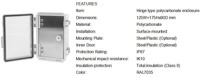 Polycarbonate Enclosure 121709 Transparent Cover