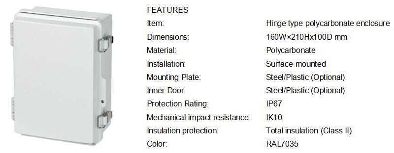 Polycarbonate Enclosure 162110 Solid Cover