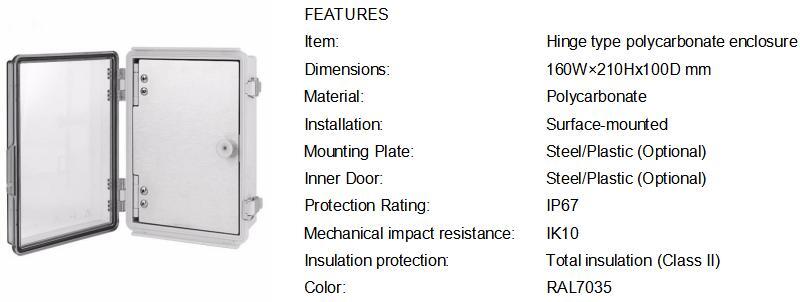 Polycarbonate Enclosure 162110 Transparent Cover