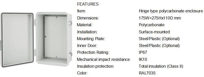 Polycarbonate Enclosure 172710 Solid Cover