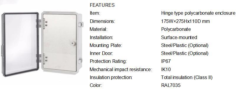 Polycarbonate Enclosure 172711 Transparent Cover