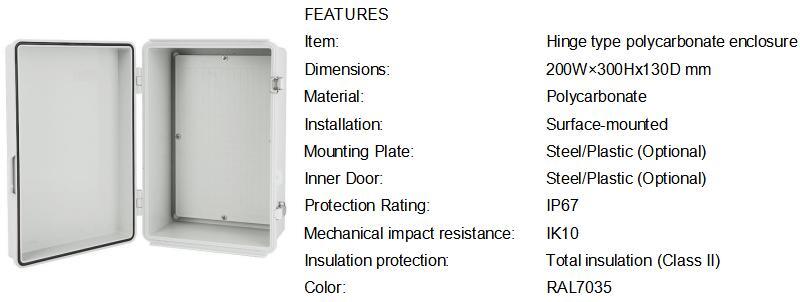 Polycarbonate Enclosure 203013 Solid Cover