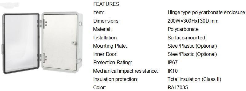 Polycarbonate Enclosure 203013 Transparent Cover