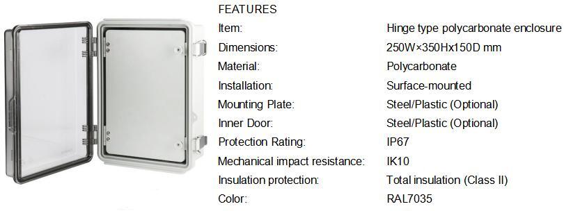 Polycarbonate Enclosure 253515 Transparent Cover