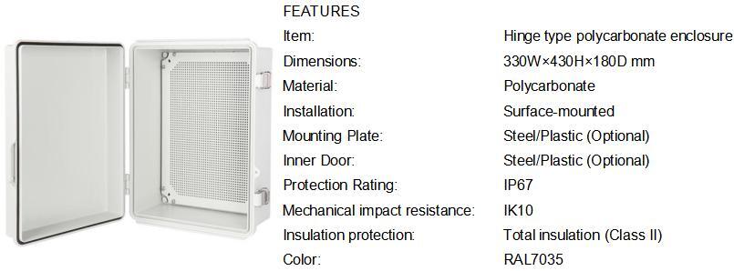 Polycarbonate Enclosure 334318 Solid Cover