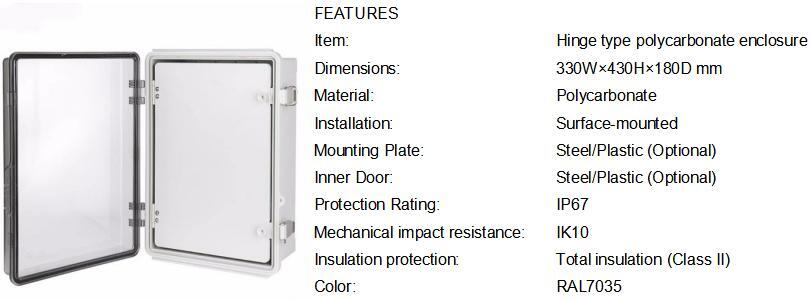 Polycarbonate Enclosure 334318 Transparent Cover