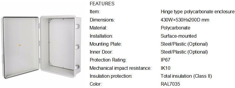 Polycarbonate Enclosure 435320 Solid Cover