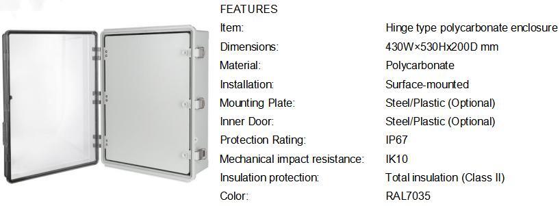 Polycarbonate Enclosure 435320 Transparent Cover
