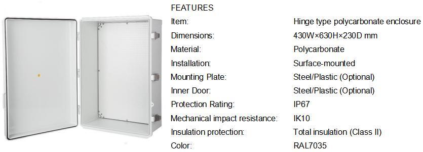 Polycarbonate Enclosure 436323 Solid Cover