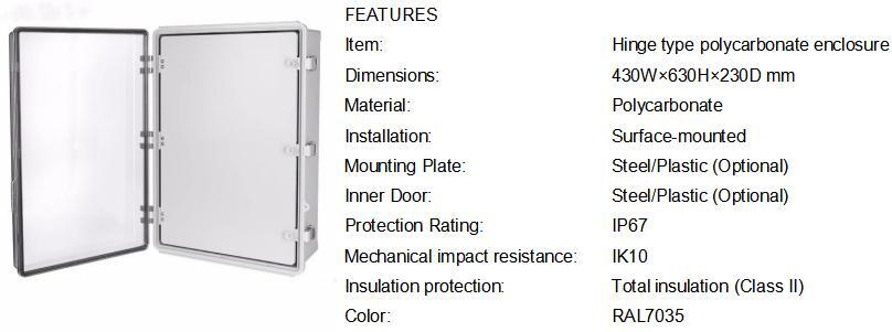 Polycarbonate Enclosure 436323 Transparent Cover