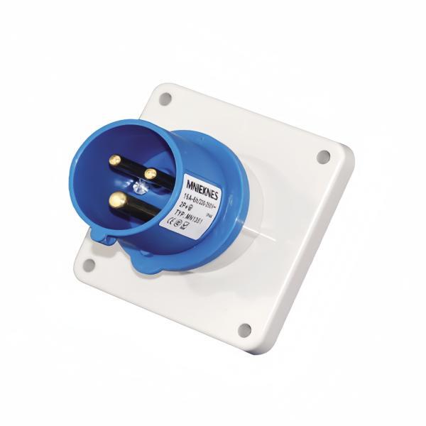 16A 2P+PE IP44 Industrial Panel-Mounted Plugs